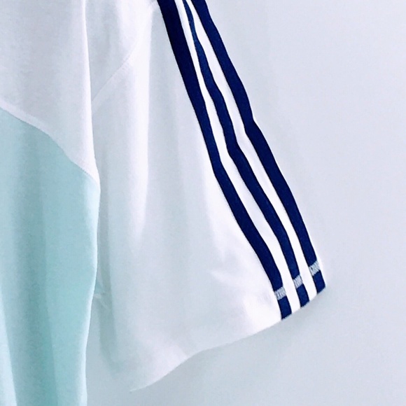 Adidas Originals Mens T Shirt White Teal Colorblock Trefoil Center Logo Sz M - Picture 6 of 14